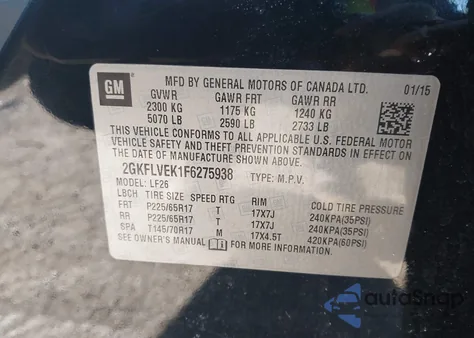 2015 GMC Terrain Sle-1 из США, поврежденный, VIN 2GKFLVEK1F6275938